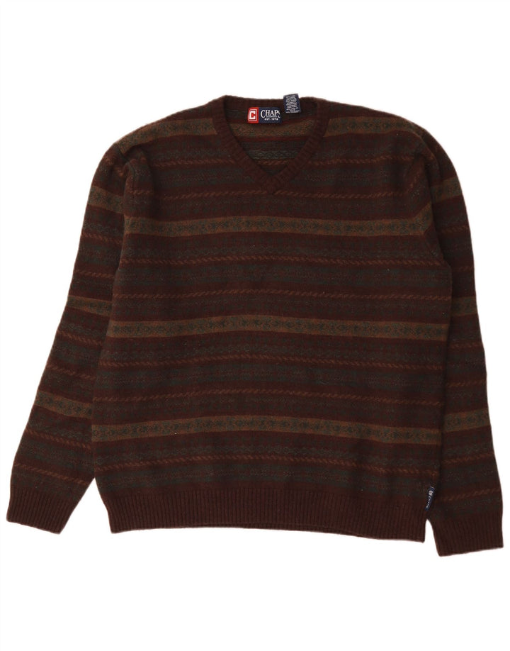 Chaps Herre V-hals sweater Stor flerfarvet Fair Isle lammeuld