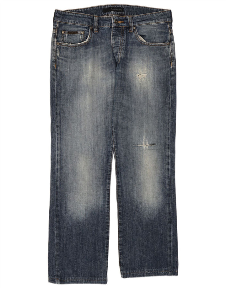 Calvin Klein Herre Distressed Straight Jeans W34 L28 Blå