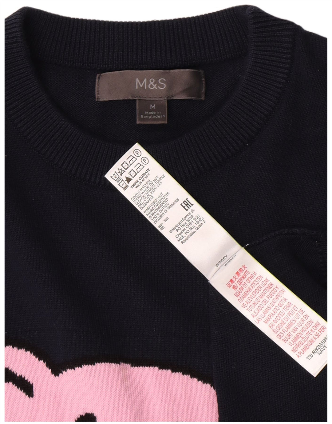 Marks & Spencer Herre sweater med rund hals, medium marineblå dyreprint