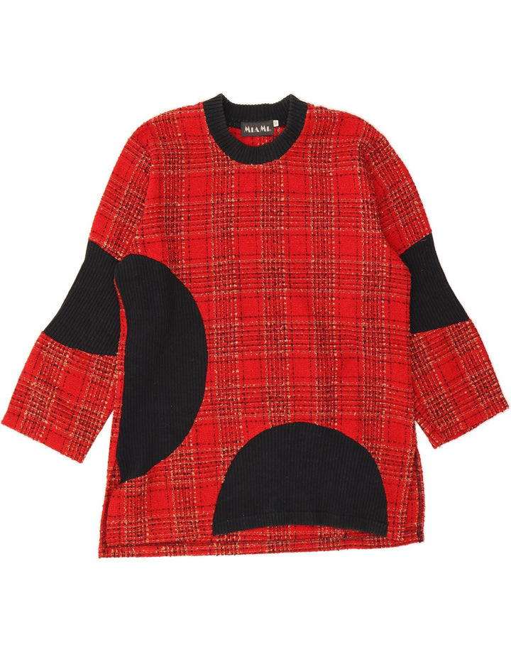 VINTAGE Womens Longline Crew Neck Jumper Sweater UK 14 Medium Red Check Vintage Vintage and Second-Hand Vintage from Messina Hembry 