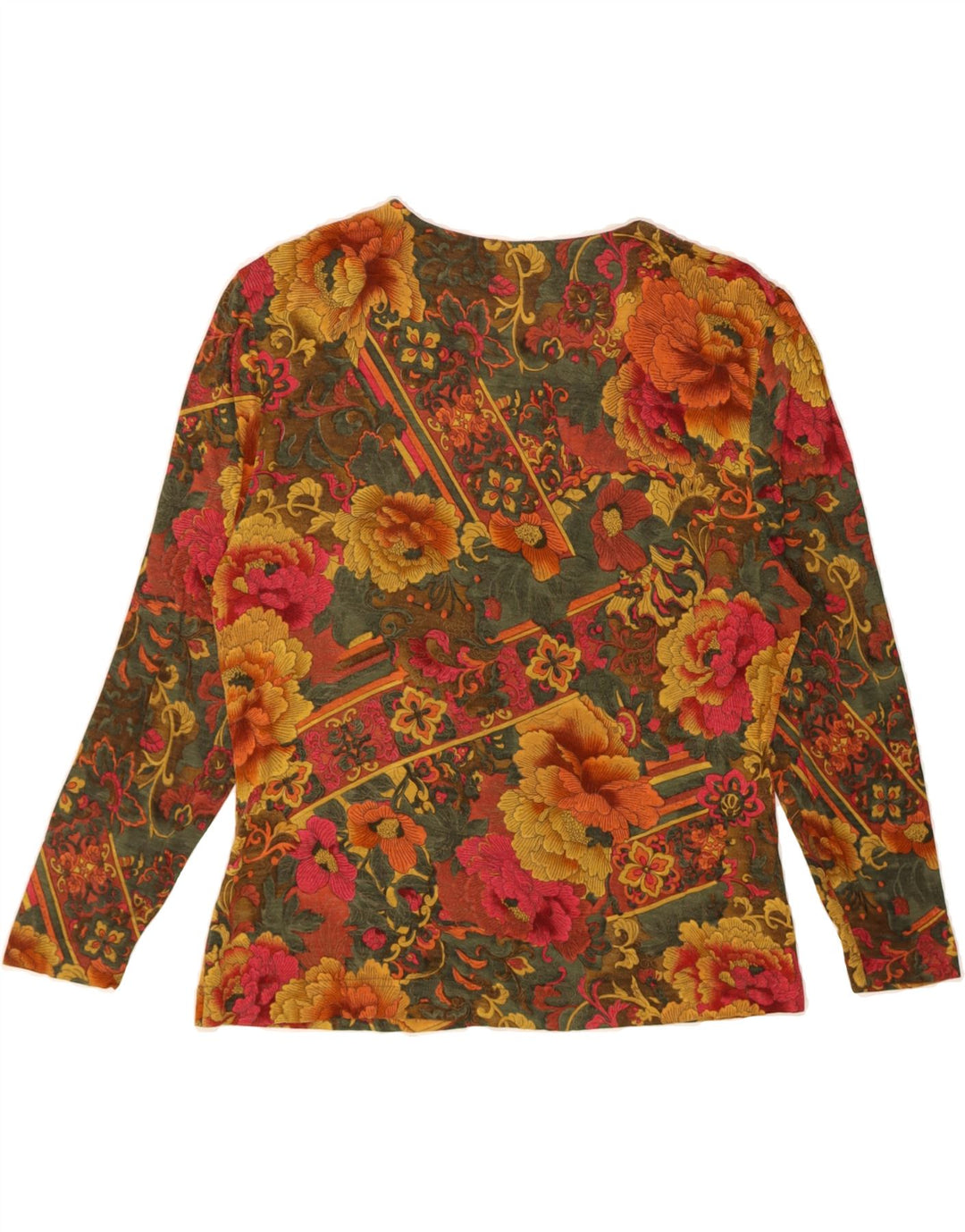 VINTAGE Dame Top Langærmet UK 12 Medium Flerfarvet