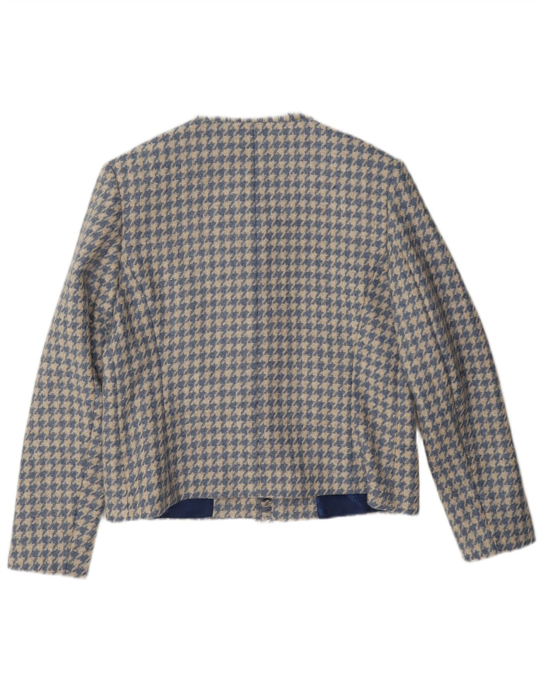 HOUSE OF BRUAR Dame Blazer Jakke UK 12 Medium Blue Houndstooth Uld