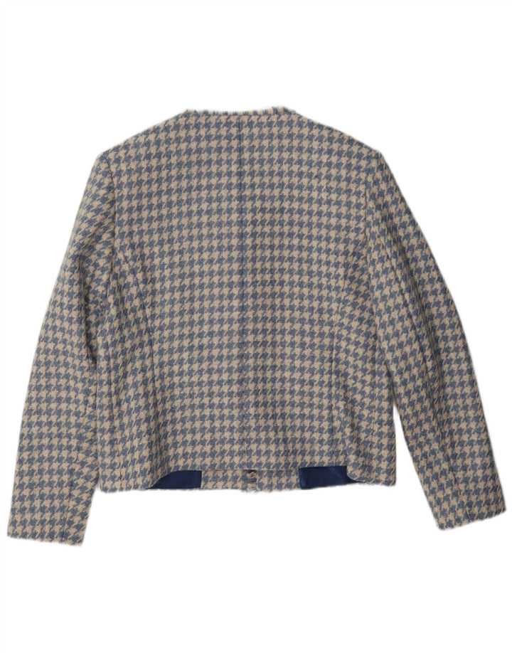 HOUSE OF BRUAR Dame Blazer Jakke UK 12 Medium Blue Houndstooth Uld