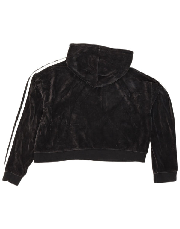 Adidas Womens Crop Velvet Oversized Hoodie Jumper UK 10 Small Black Bomuld