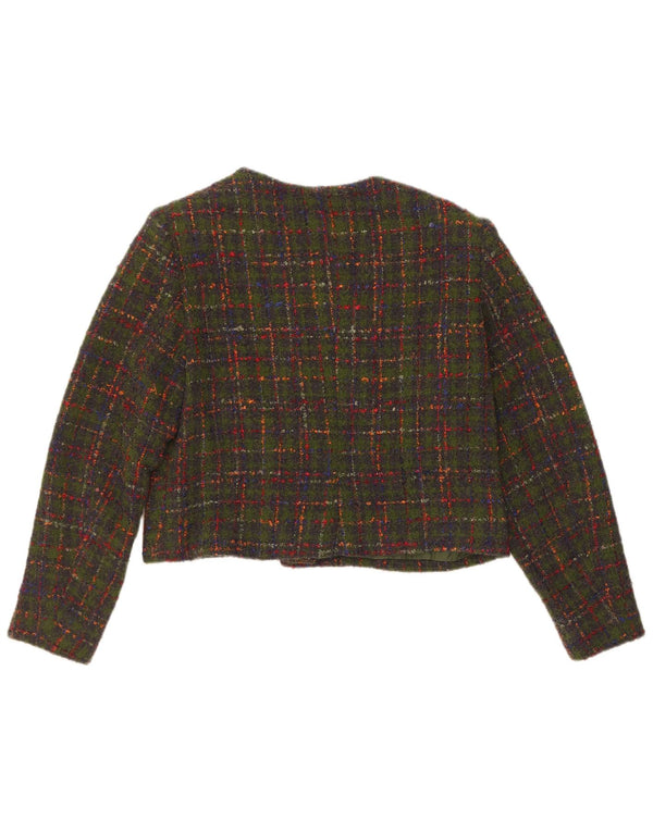 Vintage Dame Crop 5 Button Blazer Jacket UK 14 Medium Green Check