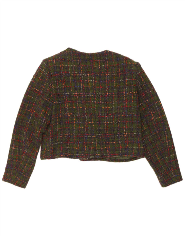 Vintage Dame Crop 5 Button Blazer Jacket UK 14 Medium Green Check