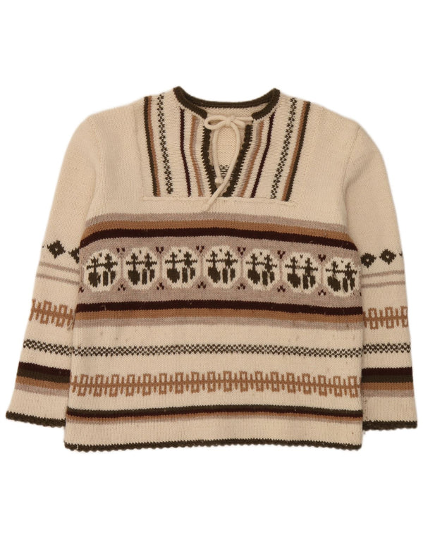 Vintage dame sweater med rund hals DK 20 2XL Off White Fair Isle