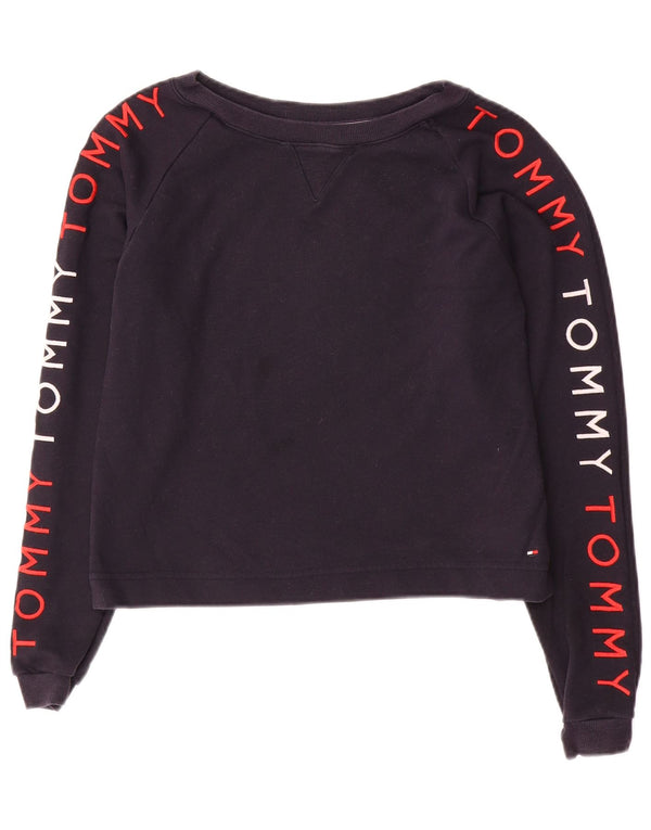 Tommy Hilfiger Dame Crop Graphic Sweatshirt Jumper UK 10 Small Navy Blue