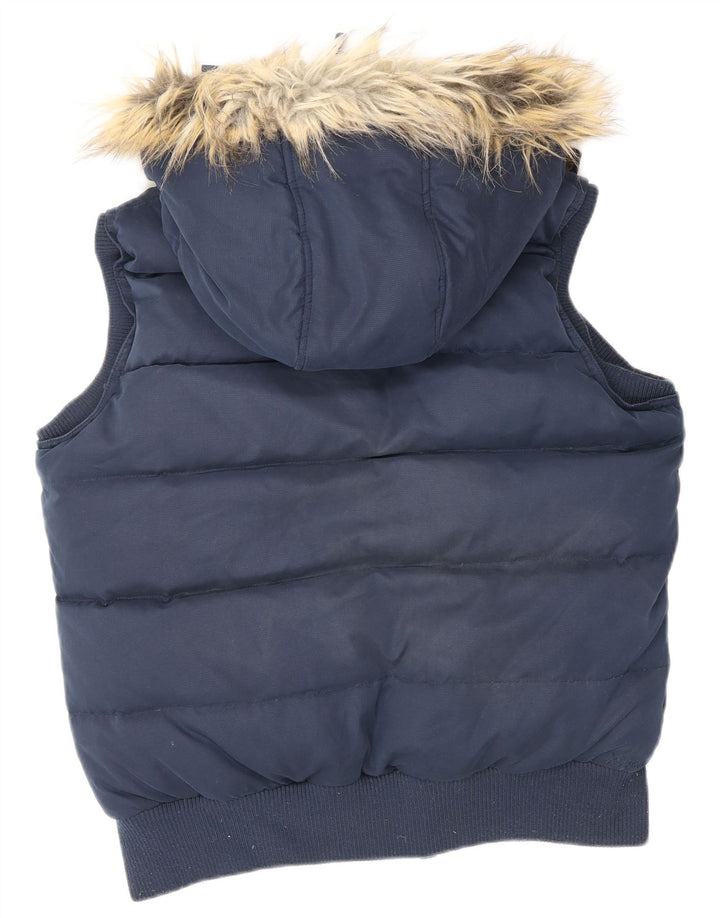 Fat Face Dame Hætte Polstret Gilet UK 12 Medium Navy Blue Polyester