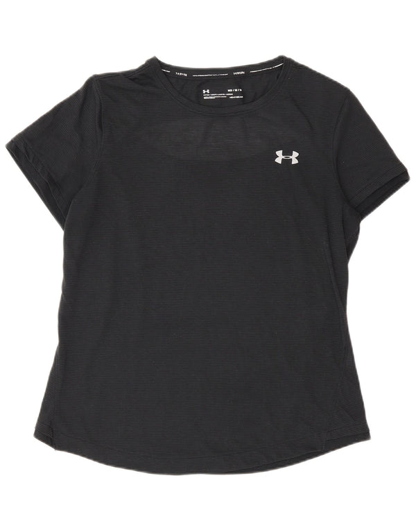 Under Armour Womens Heat Gear T-Shirt Top UK 12 Medium Black Pinstripe