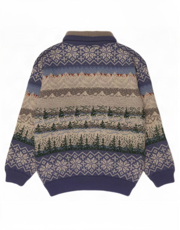 Vintage Herre lynlås-hals sweater Medium Multicolored Fair Isle