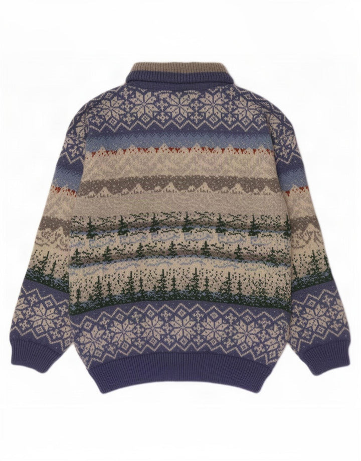 Vintage Herre lynlås-hals sweater Medium Multicolored Fair Isle