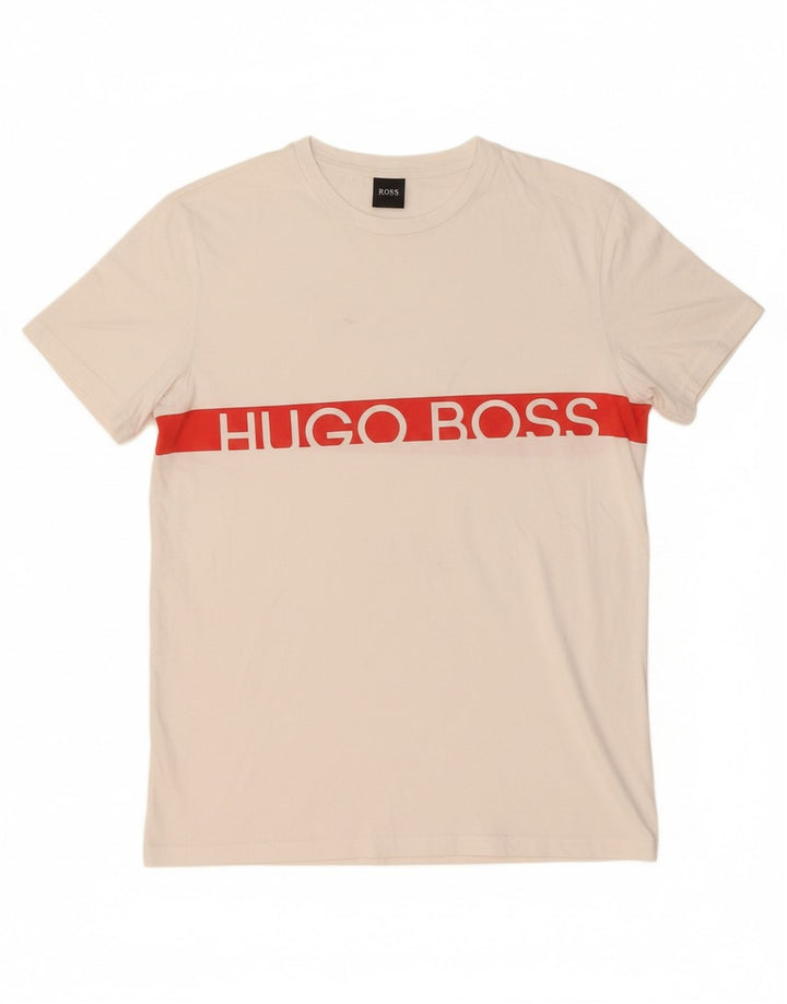 HUGO BOSS Mens Graphic T-Shirt Top Medium White Colourblock Cotton