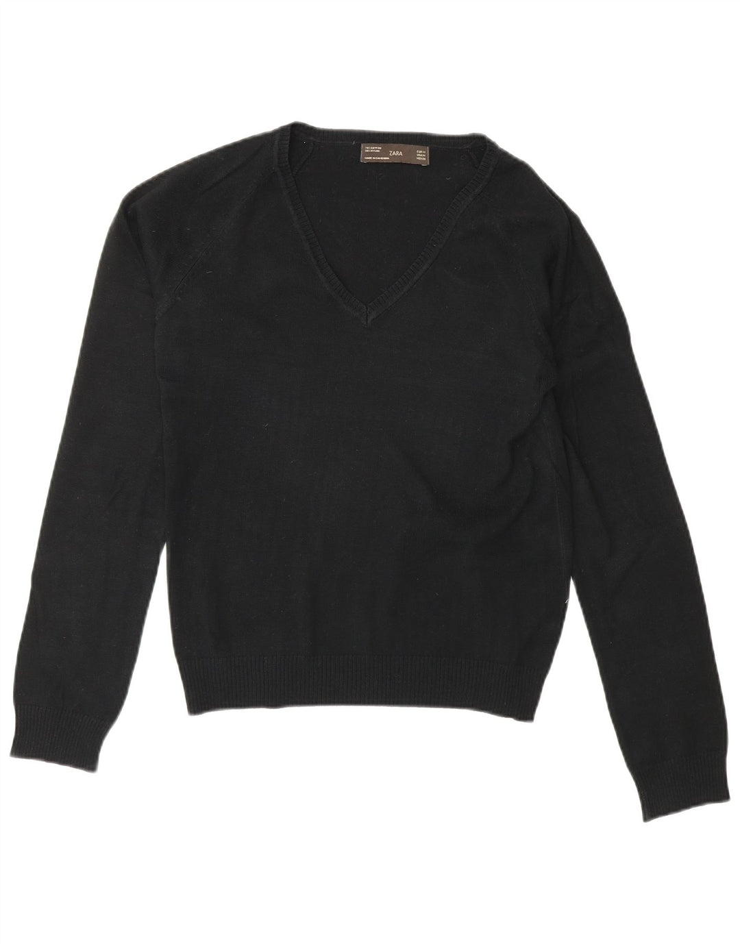 Zara Dame V-hals sweater UK 12 Medium Sort Bomuld