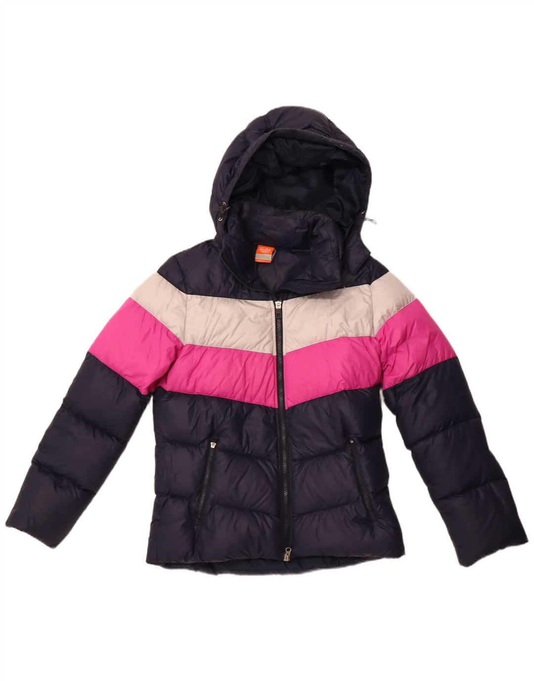 NIKE Polstret hættejakke til kvinder UK 14 Medium Navyblå Colourblock Nylon