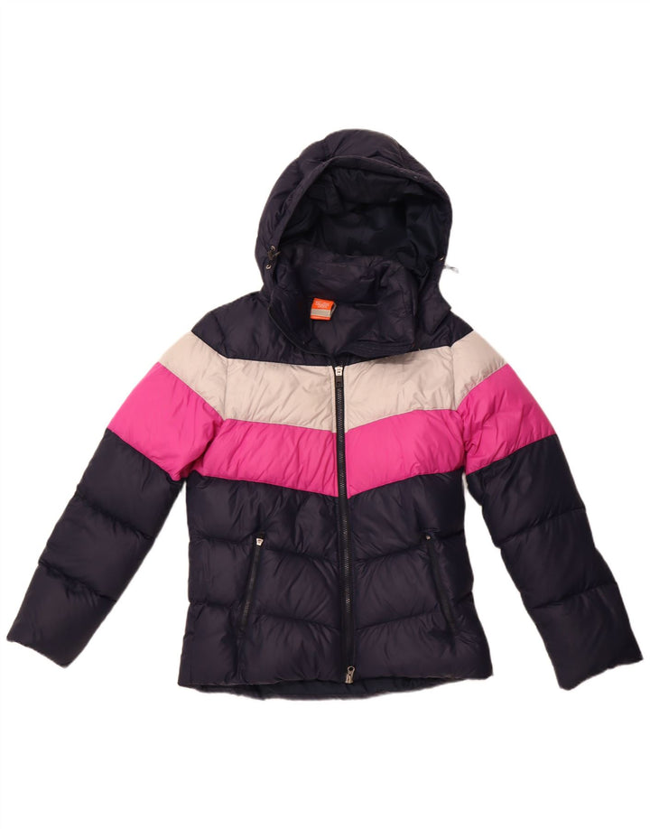 NIKE Polstret hættejakke til kvinder UK 14 Medium Navyblå Colourblock Nylon