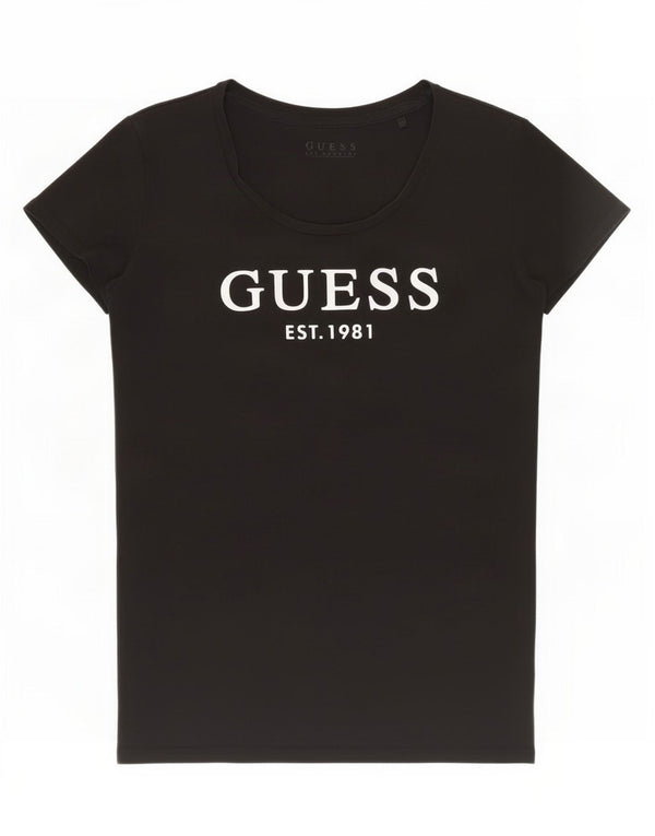Guess Grafisk T-shirt top til kvinder UK 8 Lille sort bomuld