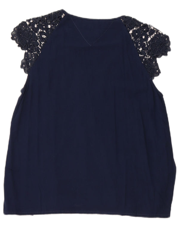 Tommy Hilfiger Womens Blouse Top UK 10 Small Navy Blue Viscose