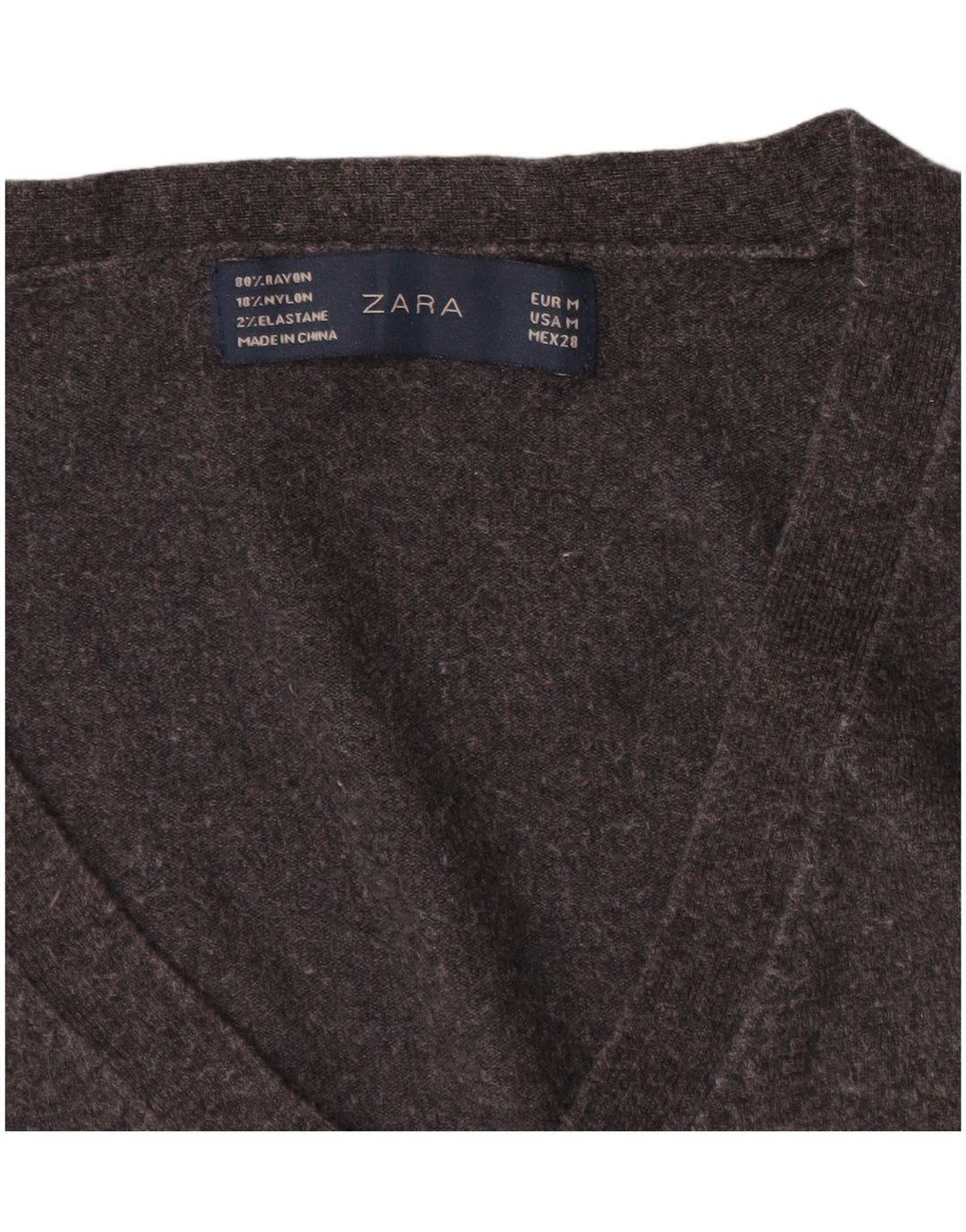 Zara Dame V-hals sweater UK 12 Medium Grey Rayon
