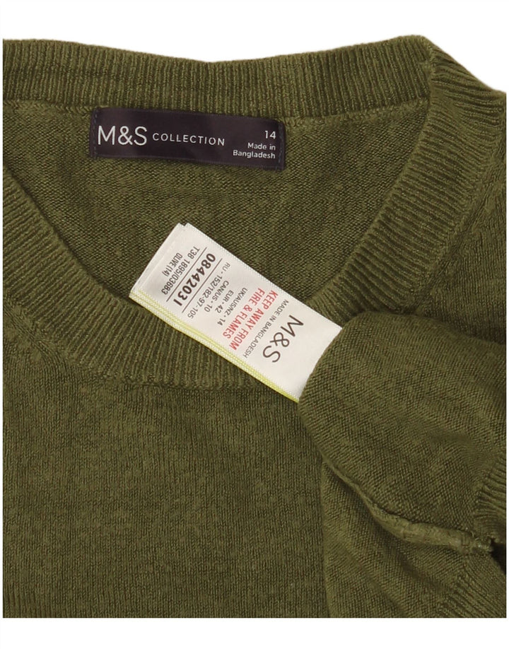 MARKS & SPENCER Dame sweater med rund hals DK 14 Stor grøn akryl