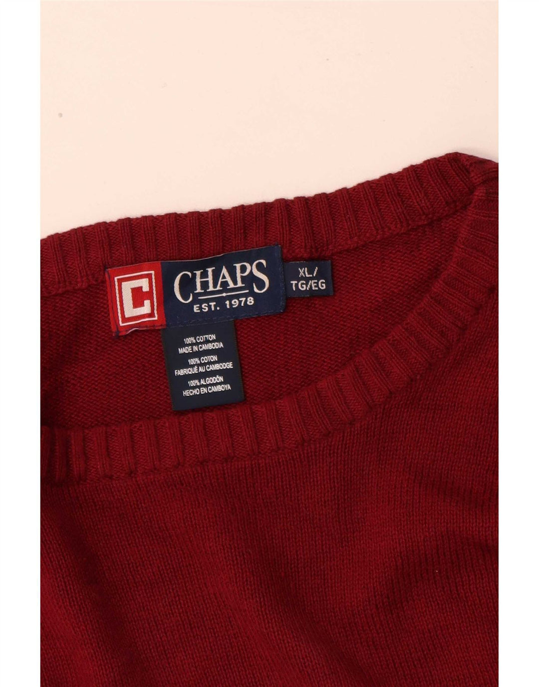 Chaps Herre Crew Neck Jumper Sweater XL rødstribet bomuld