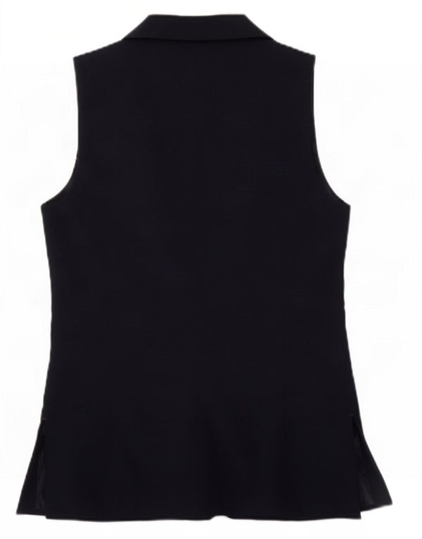 Zara Dame Sleeveless Open Blazer Jacket UK 10 Small Navy Blue Polyester