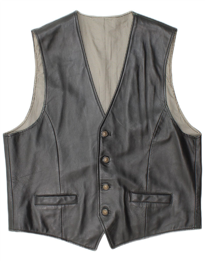 CANDA Mens Leather Waistcoat Large Black Leather