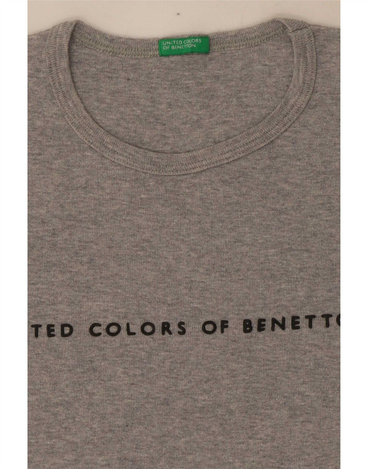 Benetton Dame Grafisk Top Langærmet UK 12 Medium Grå Flecked