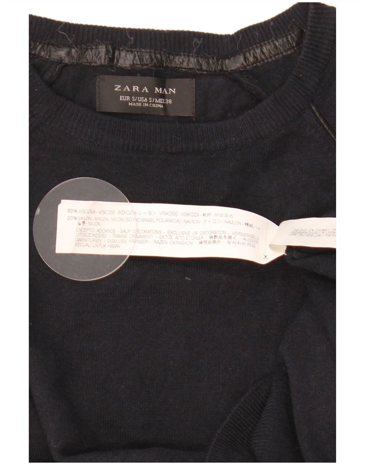 ZARA Herre sweater med rund hals, lille marineblå viskose