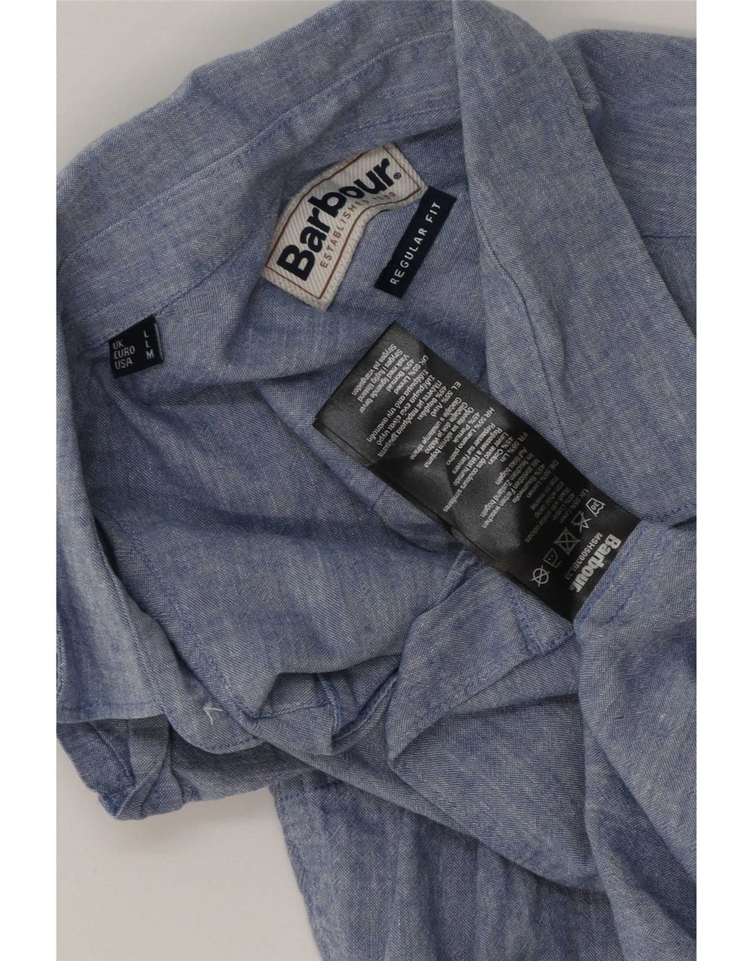 Barbour Herre Kortærmet Regular Fit Skjorte Large Blue Linen