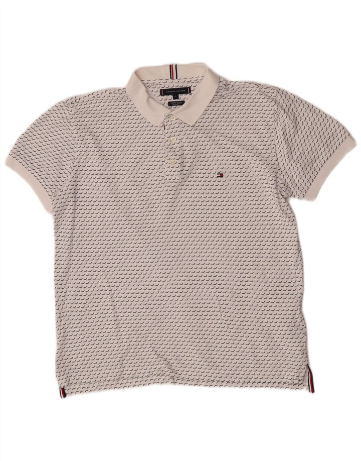 Tommy Hilfiger Herre Regular Fit Polo Shirt Medium Hvid Geometrisk Bomuld
