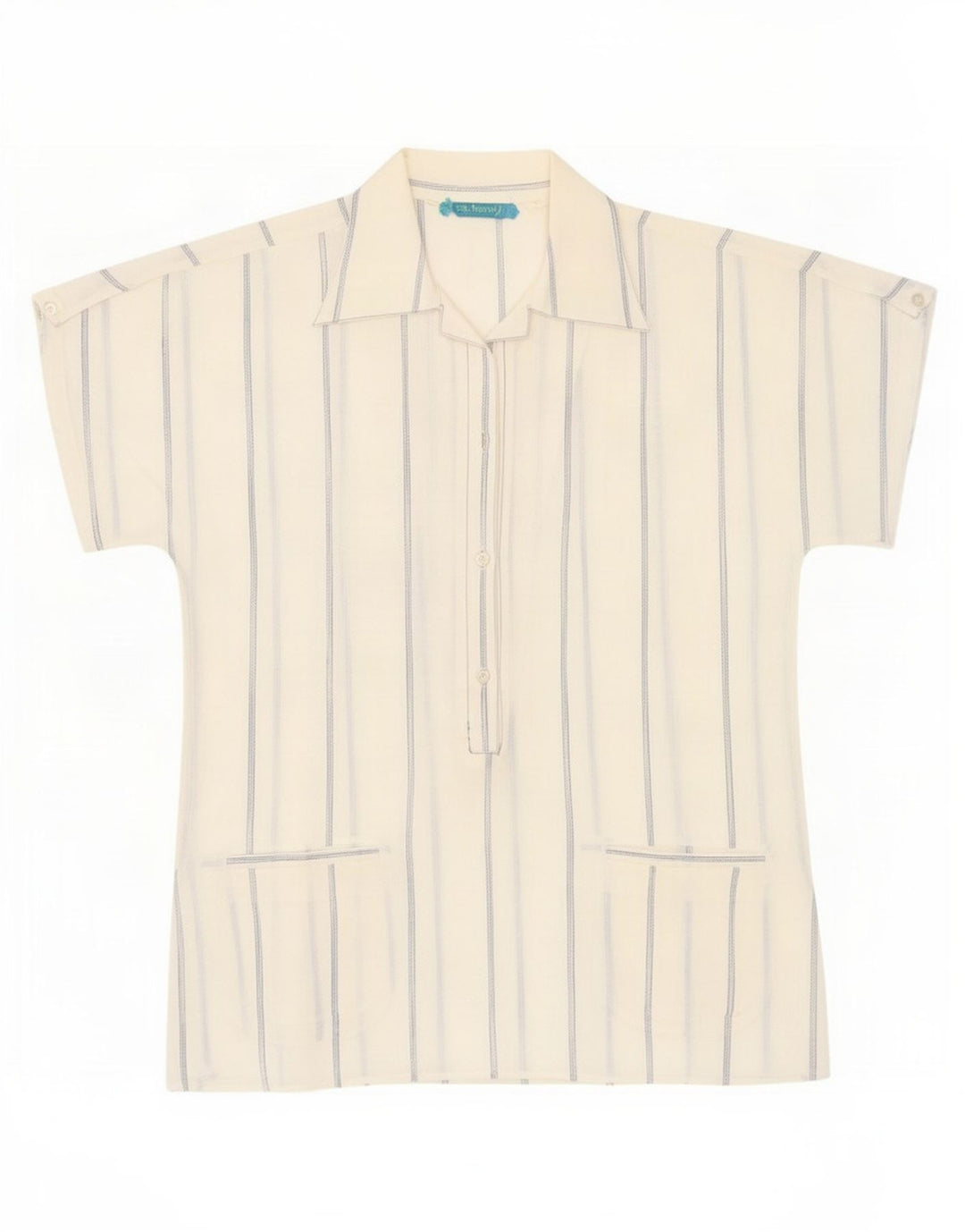 Cacharel Dame Kortærmet Pullover Shirt UK 12 Medium White Pinstripe