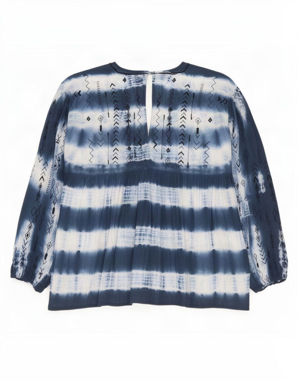 Vintage Dame Langærmet Bluse Top Størrelse 1 UK18 XL Navy Blue Tie Dye