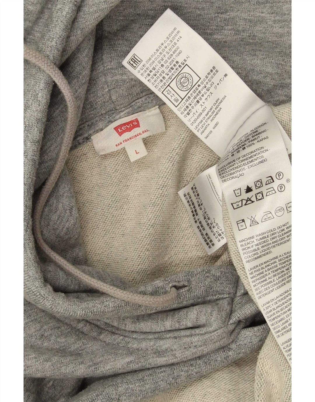Levi's hættetrøje til mænd, stor grå flækket bomuld