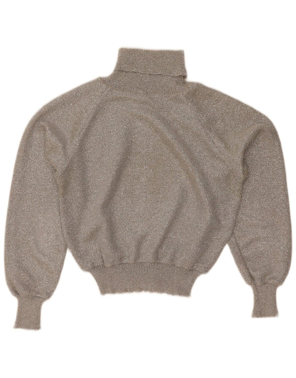 Vintage Dame Crop Roll Neck Jumper Sweater UK 12 Medium Grey
