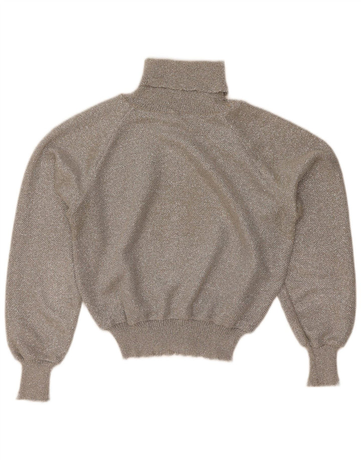 Vintage Dame Crop Roll Neck Jumper Sweater UK 12 Medium Grey