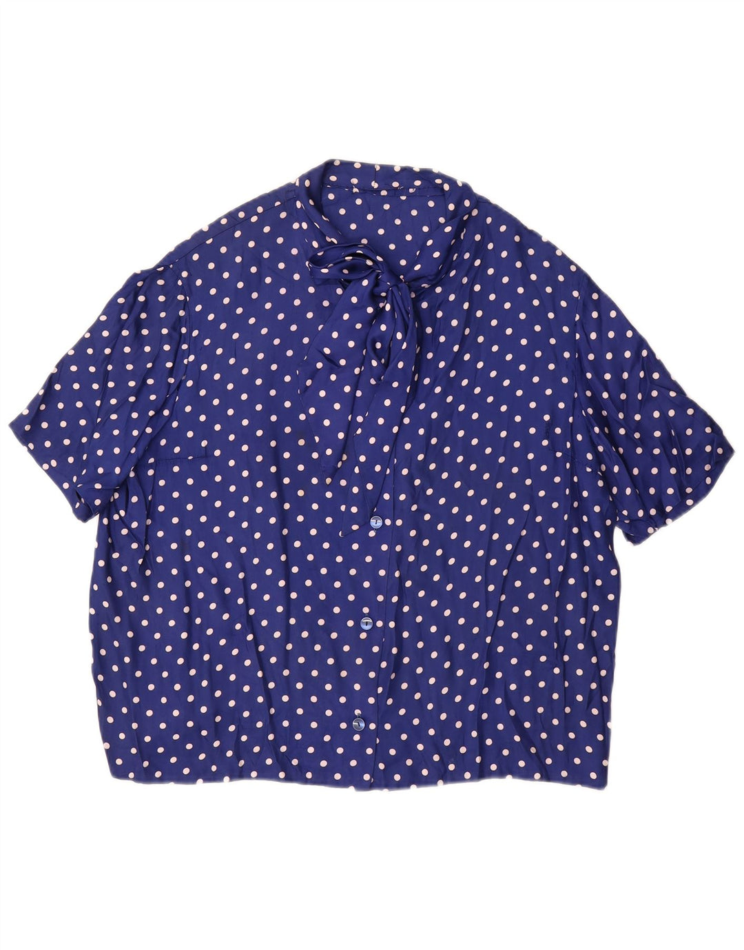 VINTAGE Kortærmet skjortebluse til kvinder UK 14 Large Navy Blue Polka Dot
