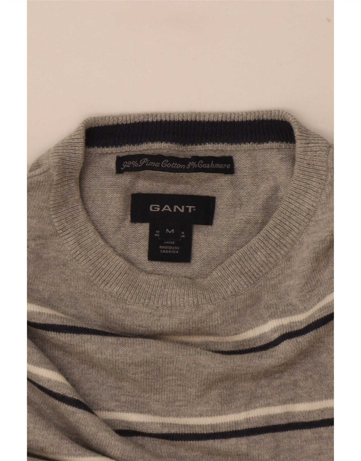 Gant herre rund hals sweater mellem grå stribet bomuld