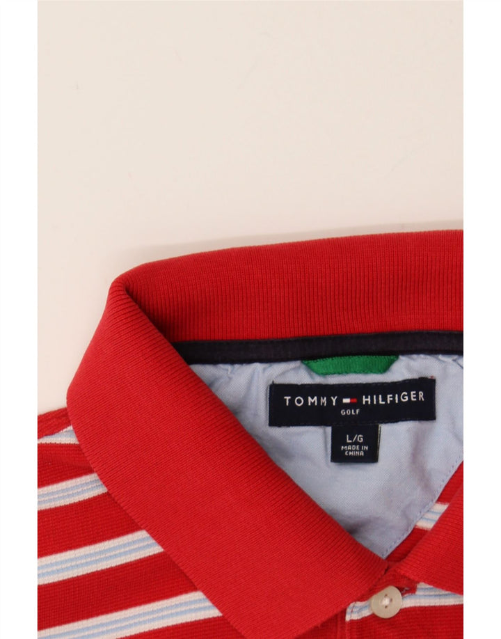 TOMMY HILFIGER Mens Polo Shirt Large Red Striped Cotton Vintage Tommy Hilfiger and Second-Hand Tommy Hilfiger from Messina Hembry 