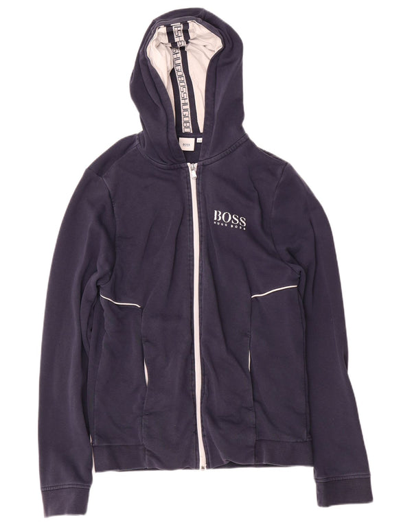 Hugo Boss drenge hættetrøje med lynlås 15-16 år medium marineblå bomuld