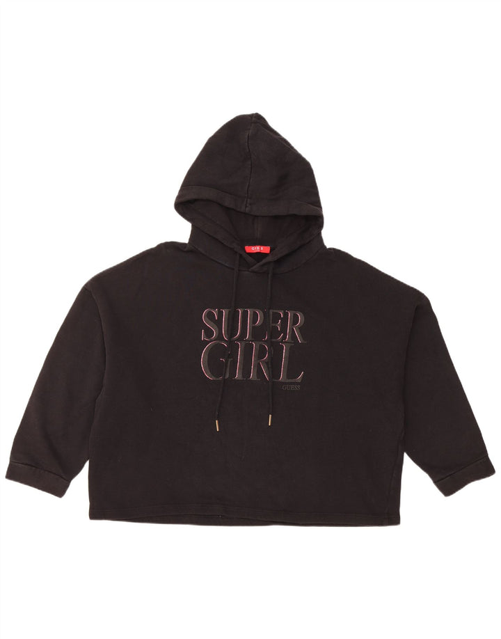 GUESS Oversized 3/4-ærmet grafisk hættetrøjetrøje til kvinder UK 8 Small Black