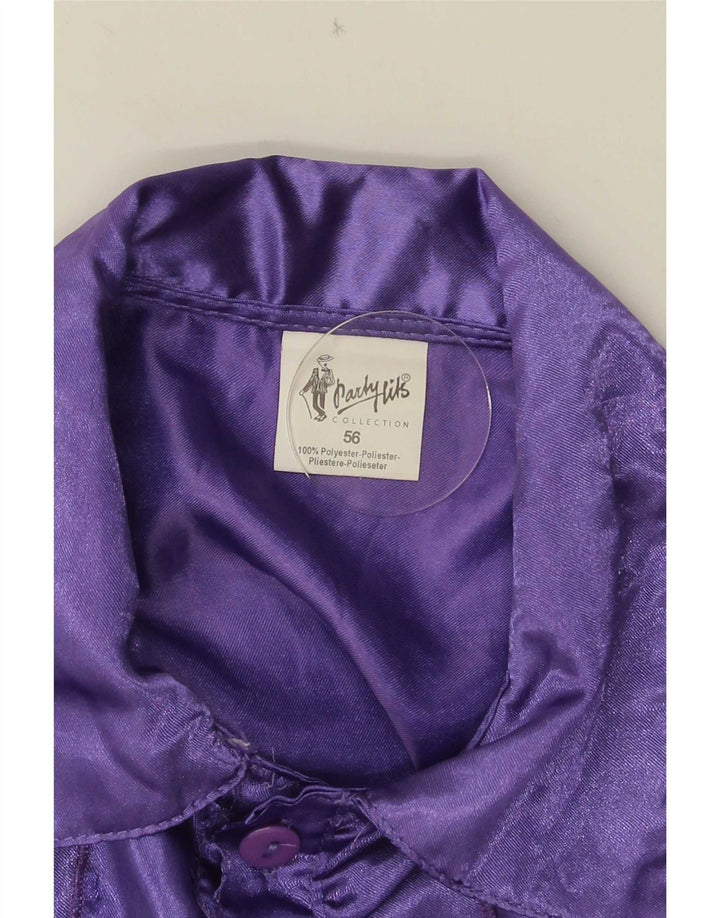 Vintage Dame Flæse Front Skjorte Bluse IT 56 4XL Lilla Polyester