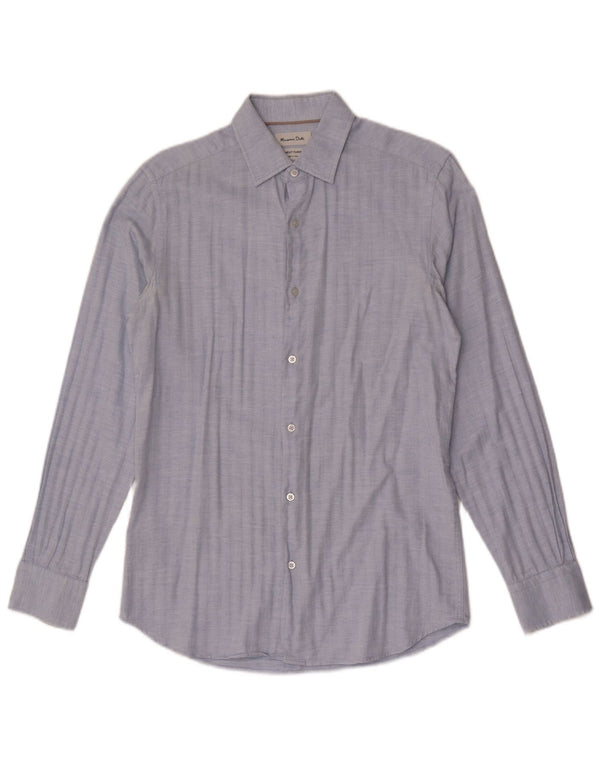MASSIMO DUTTI Mens Shirt Small Blue Herringbone Cotton
