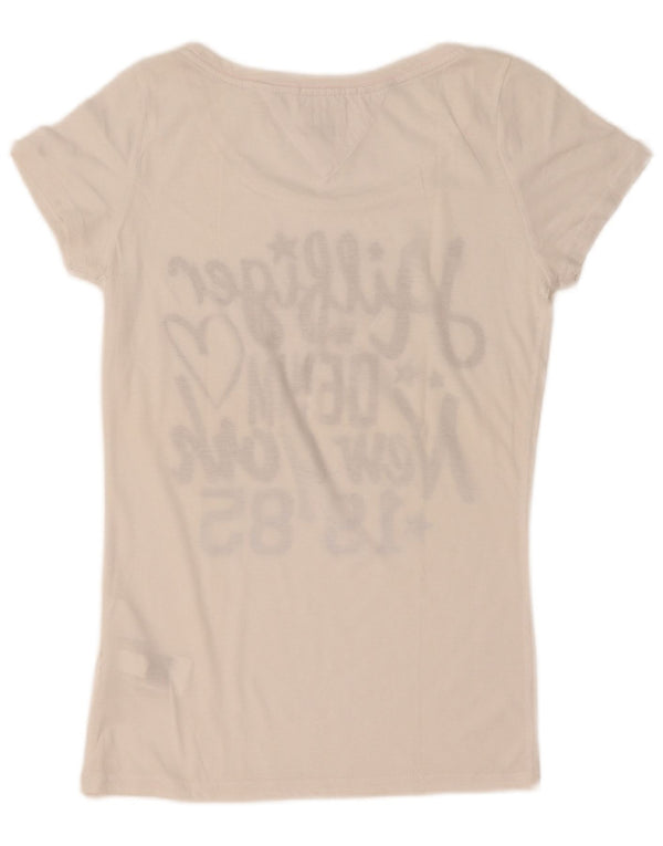 Tommy Hilfiger Dame Grafisk T-Shirt Top UK 6 XS Hvid Bomuld