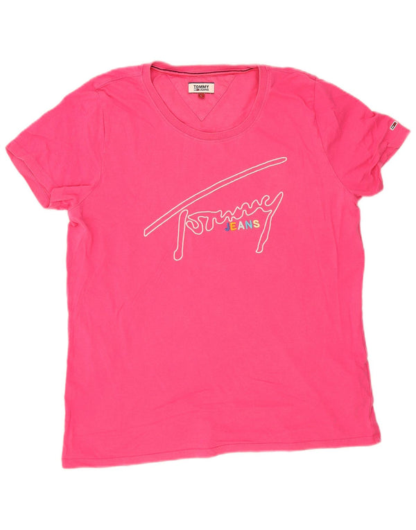 Tommy Hilfiger Womens Graphic T-Shirt Top UK 16 Large Pink Cotton