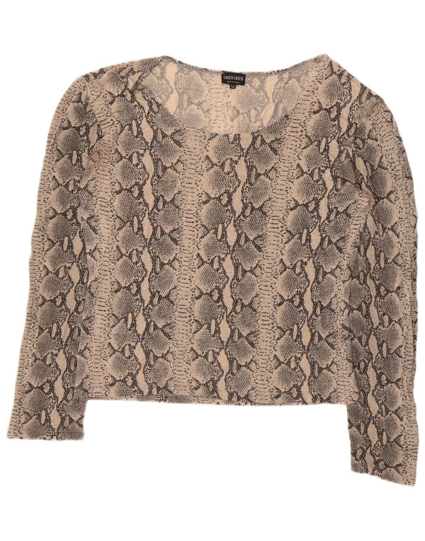 Vintage Dame Crop Top Langærmet IT 50 XL Beige Animal Print