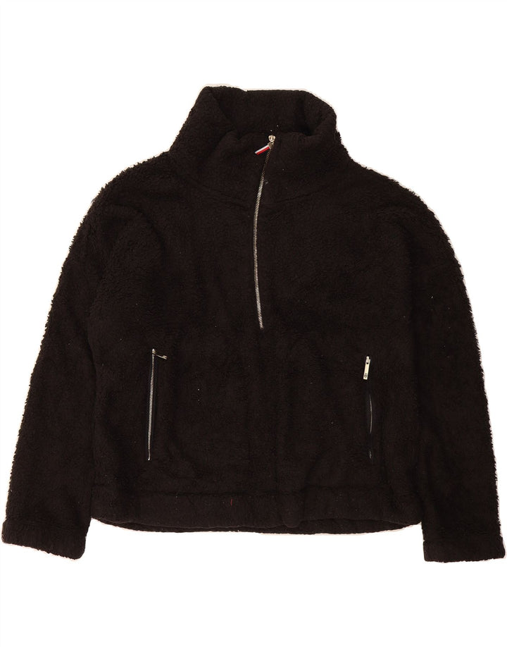TOMMY HILFIGER Womens Zip Neck Fleece Jumper UK 16 Large Black Polyester Vintage Tommy Hilfiger and Second-Hand Tommy Hilfiger from Messina Hembry 
