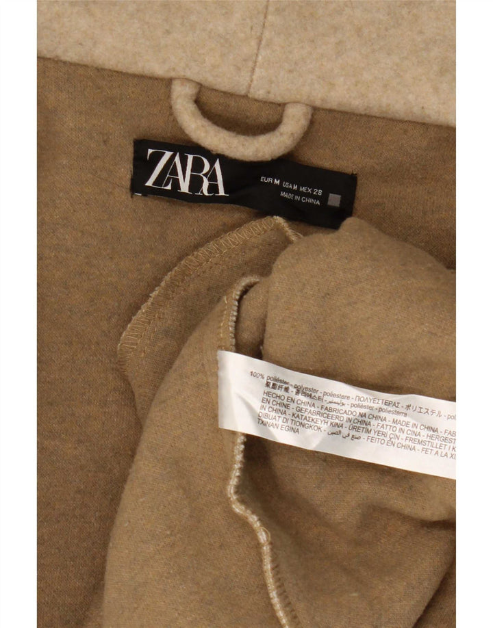 Zara Overfrakke med hætte til kvinder UK 14 Medium Beige Polyester