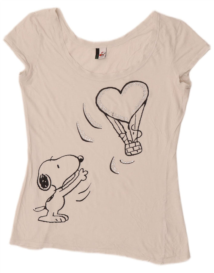 Benetton Womens Peanuts Grafisk T-Shirt Top UK 12 Medium White