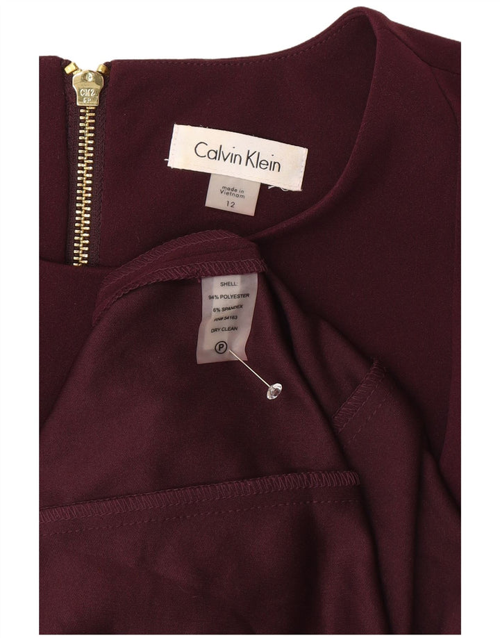 Calvin Klein Dame Ærmeløs Skede Kjole US 12 Large Burgundy Polyester